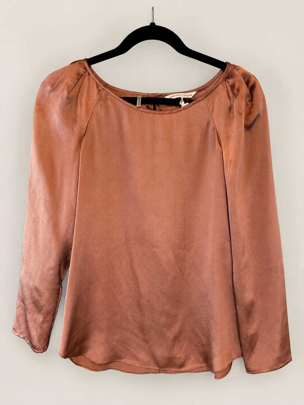 Rebecca Taylor Silk Blouse pink copper Long Sleeve Scoop Neck